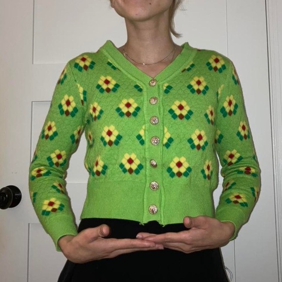 Green Floral Cropped Cardigan - Picture 4 of 4